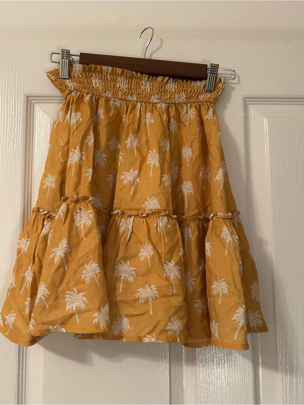 Marine Layer Mustard Yellow Palm-Print Tiered skirt